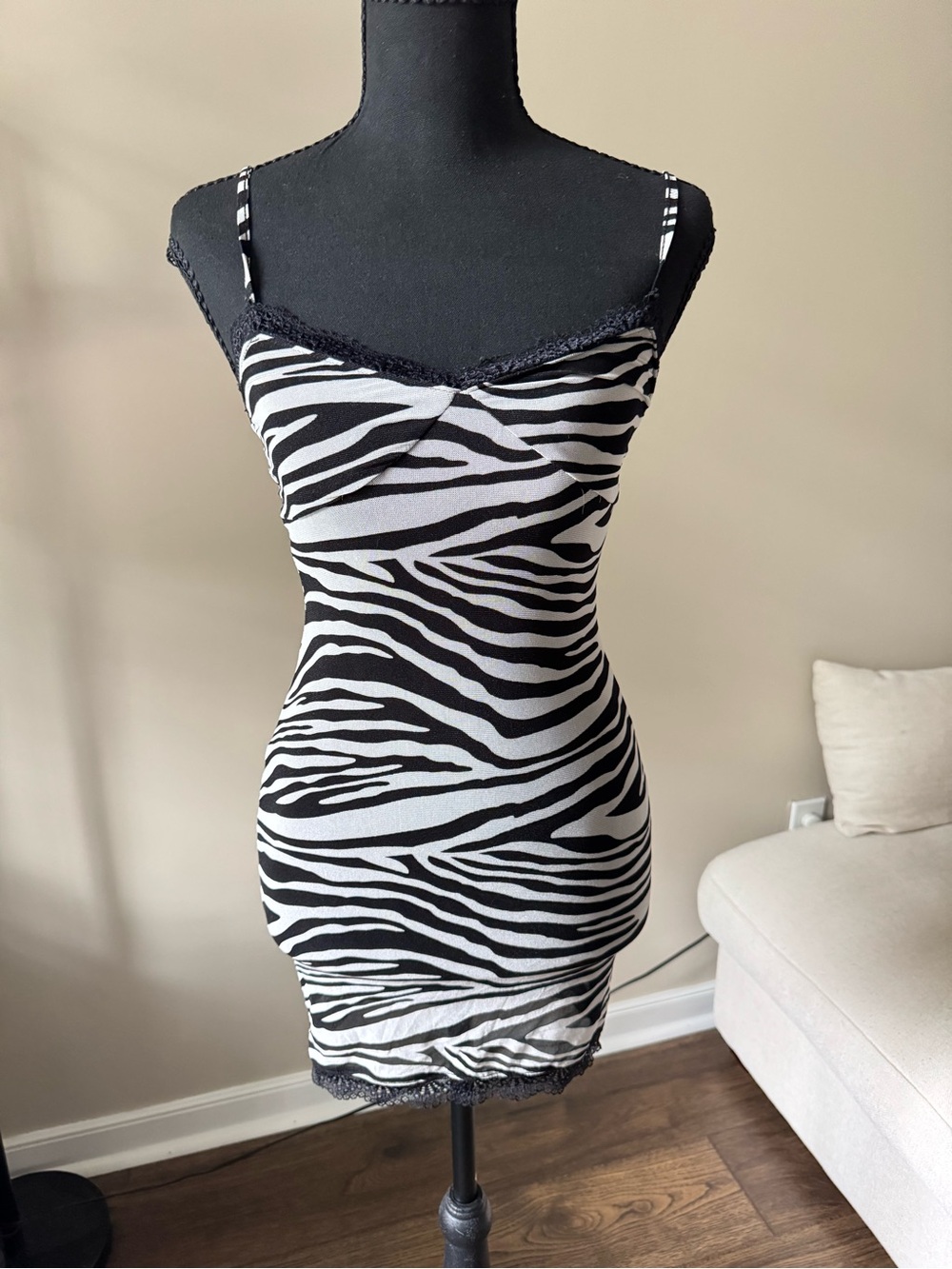 Full Tilt Black and White Lace-Trim Slip Dress